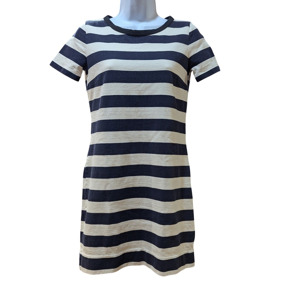 J.Crew Womens Navy White Rugby Striped Cotton Mini Dress Short Sleeve XXS